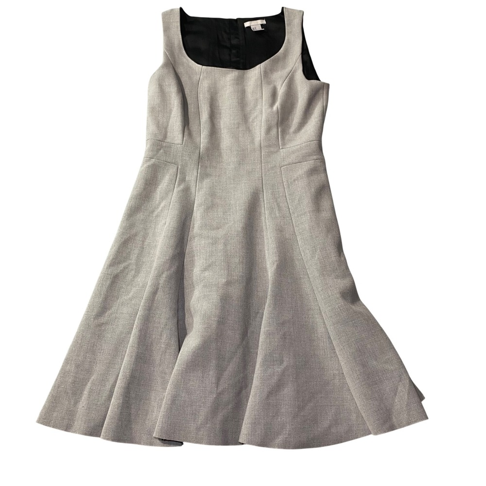 H&M Fit and Flare Dress Womens 8 Gray Square Neck Sleeveless Workwear Office EUC